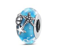 Colgante de plata de ley 925 con diseño de concha de mar, estrella y pez que brilla en la oscuridad, con forma de corazón, compatible con pulseras Pandora, 2 cm x 2 cm x 1 cm, Metal Plata de ley, Sin