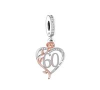 Colgante de plata de ley 925 con diseño de corazón de oro rosa con texto en inglés "I Love You Forever" para cumpleaños número 60, compatible con pulseras Pandora Moments