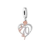 Colgante de plata de ley 925 con diseño de corazón de oro rosa con texto en inglés "I Love You Forever" de 70 cumpleaños compatible con pulseras Pandora Moments