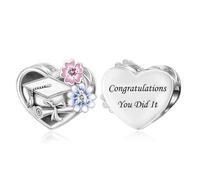 Colgante de plata de ley 925 con forma de corazón para graduación, con texto en inglés "Felicitaciones You Did It", compatible con pulseras Pandora Moments