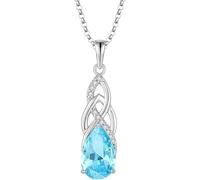 Colgante de plata de ley 925 con forma de pera natural de aguamarina de 8 x 12 mm, piedra natal con cadena de 45,7 cm, joyería para mujer