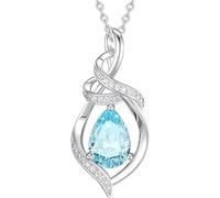 Colgante de plata de ley 925 con forma ovalada natural de aguamarina de 8 x 12 mm, piedra natal con cadena de 45,72 cm, joyería para mujer