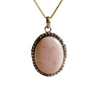 Colgante de plata de ley 925 con gema de ópalo rosa natural, forma redonda, con cadena de eslabones. Joyería artesanal que simboliza el amor propio y la confianza. Medallón curativo |LK_SGMP_0155