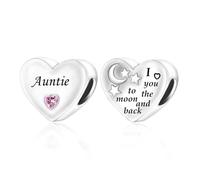 Colgante de plata de ley 925 con texto en inglés «Auntie I Love You To The Moon And Back» con forma de corazón, estrella y luna, compatible con pulseras Pandora Moments