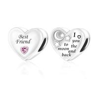 Colgante de plata de ley 925 con texto en inglés «Best Friend I Love You To The Moon And Back» con forma de corazón, estrella y luna, compatible con pulseras Pandora Moments