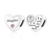 Colgante de plata de ley 925 con texto en inglés «Daughter I Love You To The Moon And Back» con forma de corazón, estrella y luna, compatible con pulseras Pandora Moments