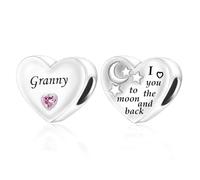 Colgante de plata de ley 925 con texto en inglés «Granny I Love You To The Moon And Back», con forma de corazón, estrella y luna, compatible con pulseras Pandora Moments