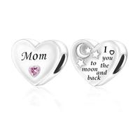 Colgante de plata de ley 925 con texto en inglés «Mom Mum I Love You To The Moon And Back» de plata de ley 925, compatible con pulseras Pandora Moments