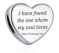 Colgante de plata de ley 925 con texto en inglés "Salmo 3:4 con la canción de Soloman I Have Found The One Whom My Soul Loves Heart" con forma de cruz cristiana de Jesús compatible con pulseras