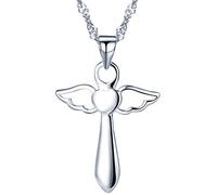 Colgante de plata de ley 925, de Yumilok, alas de ángel, cruz, varita mágica, cadena con colgante para mujer o chica