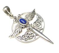 Colgante de plata, motivo: espada del Arcángel Miguel, en plata de ley, piedra lapis, símbolo de protección