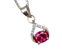 Colgante de rubí natural facetado ovalado rosa de 13 x 11 mm, en plata de ley 925, con forma de pera y cadena tipo cable de 45 cm. Amor, pasión, energía, fuerza y vitalidad. Regalo para mujer.