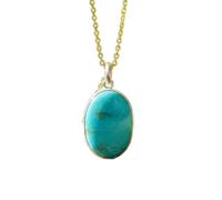 Colgante de turquesa natural en plata de ley , forma ovalada, con cadena de eslabones. Joyería artesanal con el símbolo de la paz y la prosperidad. Medallón de la paz y la prosperidad | LK_SGMP_0098