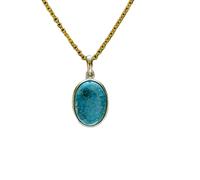 Colgante de turquesa natural en plata de ley , forma ovalada, con cadena de eslabones. Joyería artesanal con el símbolo de la paz y la prosperidad. Medallón de la paz y la prosperidad | LK_SGMP_0115