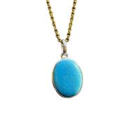 Colgante de turquesa natural en plata de ley , forma ovalada, con cadena de eslabones. Joyería artesanal con el símbolo de la paz y la prosperidad. Medallón de la paz y la prosperidad | LK_SGMP_0091
