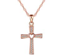 Colgante de Yumi Lok, diseño de cruz, de playa de ley 925 de color oro rosa, con circonitas