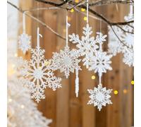 Colgante decorativo de copo de nieve hecho de acrílico transparente, diseñado con patrones finos de copo de nieve para su uso en árboles de Navidad y (D)