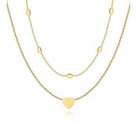 Colgante Doble para Mujer con Corazón y Esfera Alargada, Acero Quirúrgico Bañado en Oro/Plata. Regalo para el Día de la Madre, Cumpleaños, Aniversario. Joyería Femenina Única y Elegante.