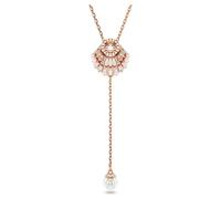 Colgante en Y Idyllia, Perla de cristal, Concha de mar, Blanco, Acabado en oro rosa de 18 quilates OS