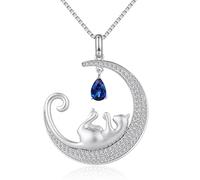 Colgante gato plata de ley Luna gato colgante de plata Collar gato plata Colgante gato luna Collar de gato con diamantes Colgante con gatito Colgante forma gato mujer Colgante mujer plata gato