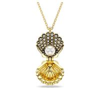 Colgante Idyllia, Perla de cristal, Concha de mar, Blanco, Acabado en oro de 18 quilates OS
