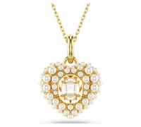 Colgante Idyllia, Perla de cristal, Corazón, Blanco, Acabado en oro de 18 quilates OS