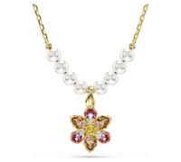 Colgante Idyllia, Perla de cristal, Tallas mixtas, Flor, Multicolor, Acabado en oro de 18 quilates OS