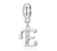 Colgante inicial E Charms, s Letra E Fit Pulsera del día de Pascua, 925 Plata esterlina Colgante CZ Cuentas del alfabeto, regalo para compromiso/Eid Ramadán/Entomólogo