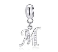 Colgante inicial M Charms, s Letra M Fit Pulsera del Día de las Madres, 925 Tallas del alfabeto Colgantes de plata esterlina CZ, regalo para abuela/mamá/mejor mamá