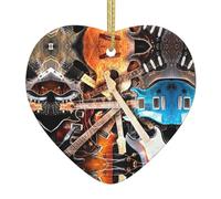 Colgante mágico de guitarra eléctrica con diseño de árbol de Navidad de cerámica, colgante en forma de corazón, decoración del hogar