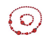 Colgante Mariquita Niñas Collar Pulsera Set, Niños Mariquita Joyas de Madera Kit Collar de Cuentas de Madera Elásticas Mariquita Princesa Beads Regalo para la Fiesta de Cumpleaños Pretender