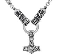 Colgante Martillo de Thor's/Vara de Odín para Hombres Vikingos - Cadena de Rey de Acero Inoxidable Pesada Y Artesanal - Joyería Amuleto Pagano Nórdico Vintage