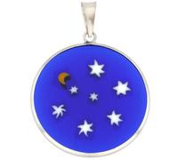Colgante Millefiori mediano de cristal de Murano de cristal de Venecia con marco plateado de 26 mm Noche estrellada - Collar con colgante de estrellas blancas sobre azul con luna creciente para mujer