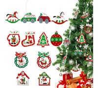 Colgante Navideño de Madera, FainFun 12 Piezas Adornos de Madera de Colgantes con Cuerda para Árbol de Navidad, Decoraciones para Árboles de Navidad de Madera, Muñeco de nieve, Papá Noel, coche,ciervo