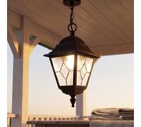 Colgante Negro Vidrio Ornamental IP43 Rústico Leadworth Lámpara Exterior Farola