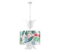 Colgante ONLI Flamingo con pantalla en tela tropical estampada sobre fondo blanco. Diámetro: 48 cm. Con helecho Bianco, Verde, Rosa