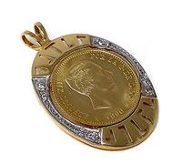 Colgante oro 18k bicolor 31mm. moneda alfonsina circonitas [AC0033]