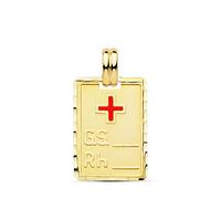 Colgante oro 18k chapa rectangular 20mm. cruz roja grupo sanguineo RH unisex - Personalizable - GRABACIÓN INCLUIDA EN EL PRECIO