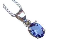 Colgante ovalado de tanzanita natural facetada azul de 12 x 10 mm, en plata de ley 925, con cadena tipo cable de 45 cm. Transformación, intuición, conciencia superior, espiritualidad | gmpd_0437