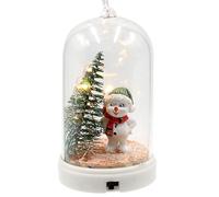 Colgante para árbol de Navidad, Campana con muñeco de Nieve y árbol de Navidad Iluminado, niño de Nieve con Gorro y Bufanda en Verde y Rojo, 6 x 6 x 11 cm.