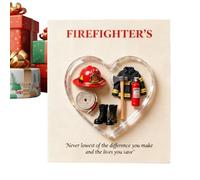 Colgante para bolso de bombero - Corazón acrílico de 1,2 pulgadas, mini token de casco con tarjeta de mensaje, juego de regalo de recuerdo para apoyo emocional, accesorio de relleno de calcetín para