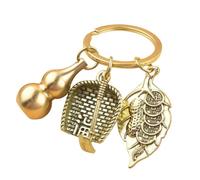 Colgante para Coche, Peach Wood Car Key Pendant Antique Brass Gourd Leaf Pixiu Keychain Ring