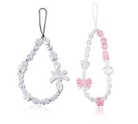 colgante para movil corto, teléfono móvil colgante de cuentas cuerda para movil, mariposa perla teléfono móvil cordón (rosa y blanco)