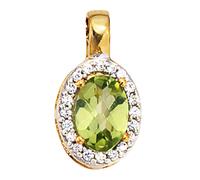 Colgante, Peridoto Verde Y 20 Diamantes Brillantes, 585 Oro Amarillo, Damas