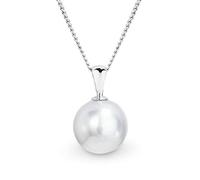 Colgante Perla Cultivada Auténtica de forma redonda y color blanco plateado, tamaño 9.5-10 mm