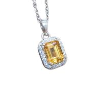 Colgante rectangular de citrino natural facetado naranja de 10 x 8 mm, plata de ley 925, cadena de cable de 45 cm, ideal para la riqueza, el éxito y la felicidad, chakra del plexo solar | gmpd_0163