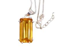Colgante rectangular de citrino natural facetado naranja de 20 x 10 mm, plata de ley 925, cadena de cable de 45 cm, para la riqueza, el éxito y la felicidad, chakra del plexo solar | gmpd_0235