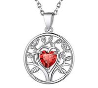 Colgante Redondo Arbol de Vida Plata de Ley 925 Collares Mujeres con Piedras Natales Rubí Rojo de Julio Joyerías Románticas para Cumpleaños Cadenas Hipoalergénicas de Madres
