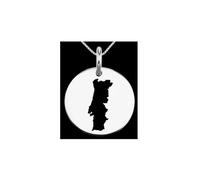 Colgante redondo de 24 mm y 1,5 mm de grosor en plata de ley 925 maciza con mapa de Portugal, amuleto de la Tierra, delicada joya de viaje | Medallón grabado de aventura | LKB_MAP_052