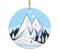 Colgante redondo de cerámica con estampado de montañas nevadas, adorno para árbol de Navidad, adecuado para recuerdos y decoraciones navideñas.